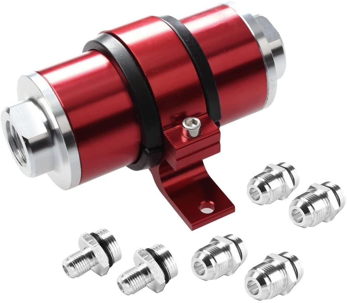 Red 10 MICRON online fuel/Petro filter and bracket aluminum AN6/AN8/AN10