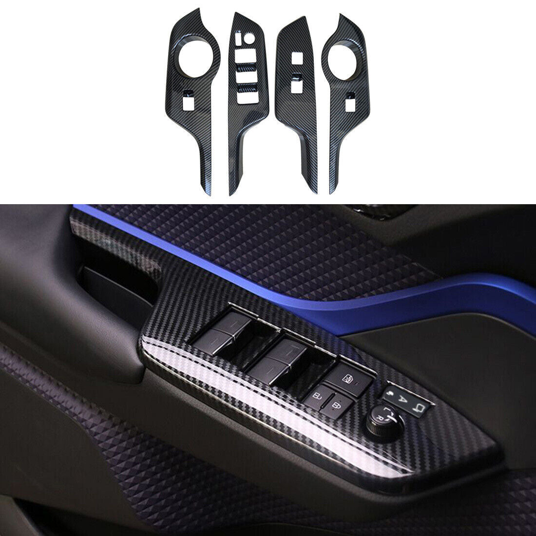 4P Carbon Fiber Inner Door Window Lift Panel Cover for Toyota C-HR CHR 2018-2022