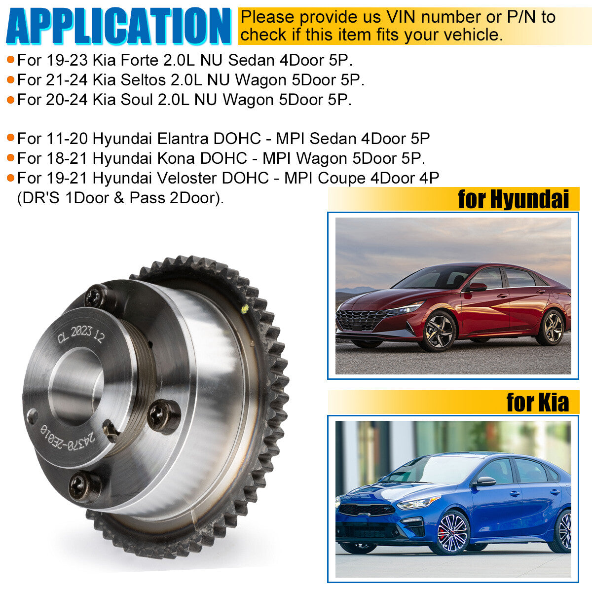 Exhaust CVVT Gear 24370-2E020 for Hyundai 14-2020 for Elantra 2017-20 for Kia 2.0L 1.8L