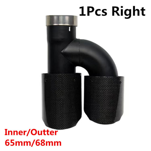 1Pc 65mm Car Right Black Glossy Carbon Fiber Exhaust Pipe H Rear Exhaust Tip End