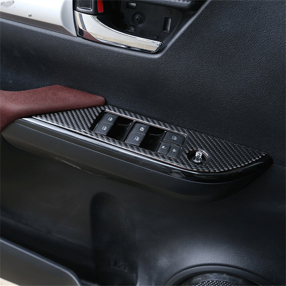 Fit For T@yota Hilux Revo 2015-2021 Carbon Fiber Window Lift Switch Button Cover