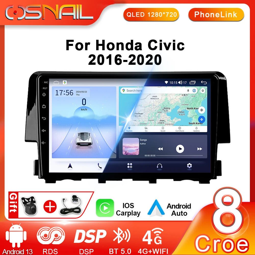 for Honda for Civic 10th 2016-2020 Android Auto CarPlay Car Radio Screen GPS Player