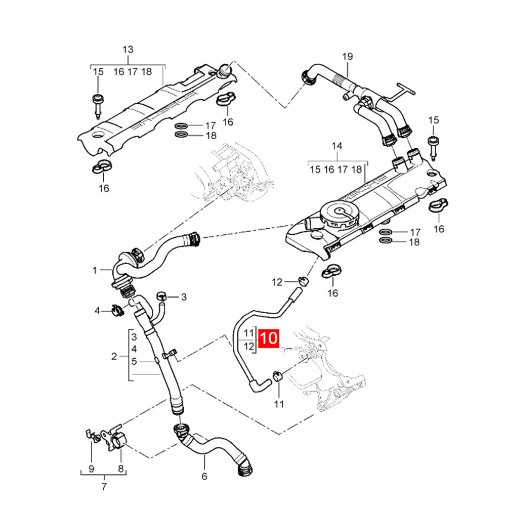 Crankcase vent hose 94810524504 is suitable for Porsche for Cayenne 9PA 4.8L 2008-2010.