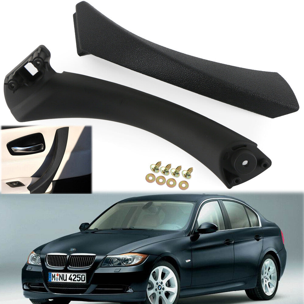Black interior door + exterior door panel handle pull tab cover on the left side, suitable for BMW E90 328i.