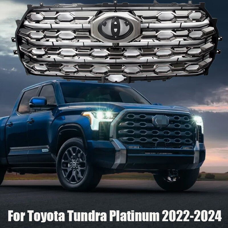 Front Bumper Grille Grill Smoked Chrome Fit for Toyota Tundra Platinum 2022-2024
