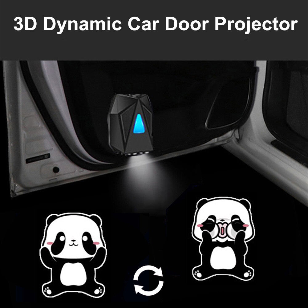2x Universal Dynamic Wireless Door Light Cute for Panda Logo Shadow Projector Lamp