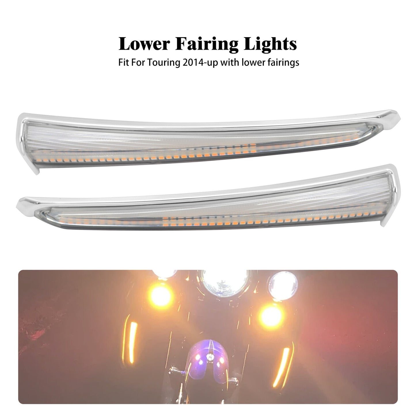 Chrome LED Lower Fairing Running Turn Signal Light Fit For Touring Glide 2014-23