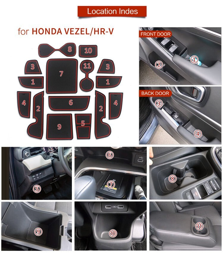 Anti-Slip Gate Slot Cup Mat for Honda Vezel HR-V 2021 2022 Cup Coaster ORANGE
