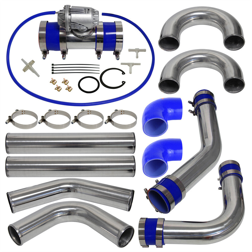 3 76mm Universal Intercooler Piping Kit + BOV Turbo Blow Off Valve Kit Blue