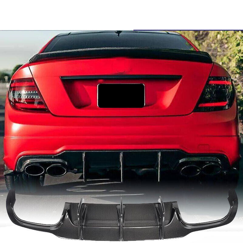 REAL CARBON Rear Bumper Lip Diffuser Valance for Benz W204 C300 C63 AMG 2012-15