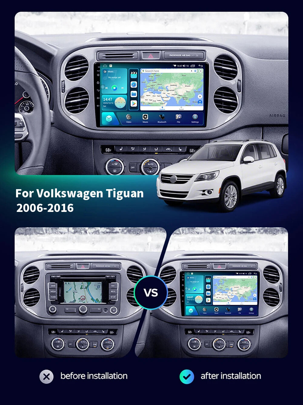for Volkswagen for VW for Tiguan GPS Navi 2+32GB 2006-2016 Car Radio Android Auto Screen
