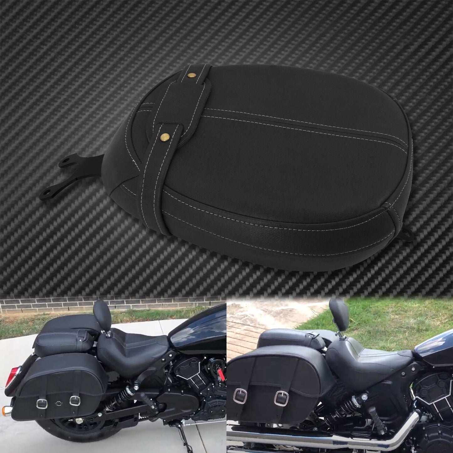 Black Rear Leather Passenger Pillion Cushion for Seat Pad Fit For Indian Scout 15-20