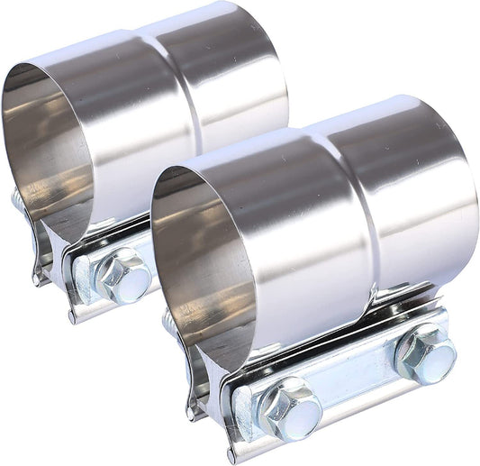 2 Pack 2.5 Inch Exhaust Clamps Stainless Steel Muffler Band for Exhaust System