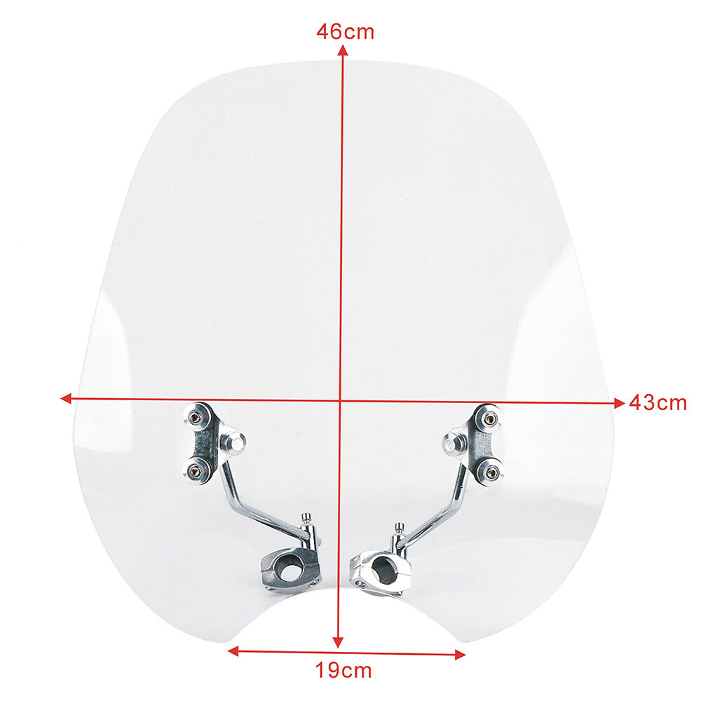 Universal Fit 7/8'' 1' Handlebar Windshield 46cm x 43cm Clear