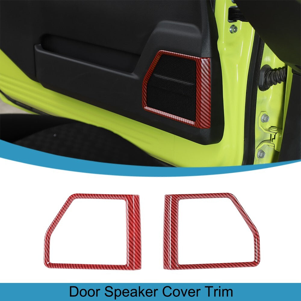 Red Carbon Fiber ABS Door Audio Speaker Cover Trim for Suzuki for Jimny 2019-2023