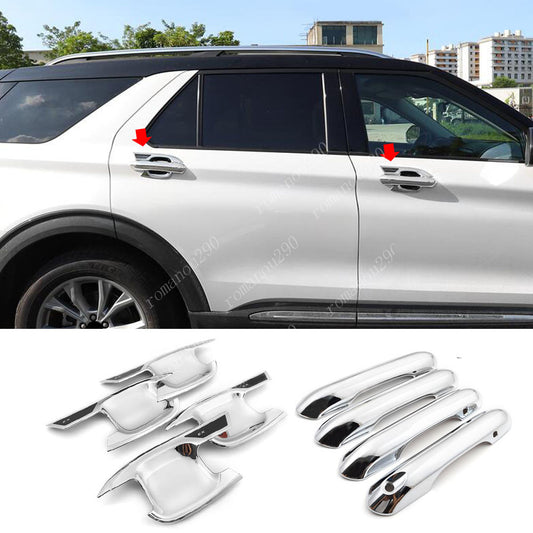 for Ford Explorer 2020-2023 Chrome ABS Outside Door Handle+Bowl Cover Trim Decor