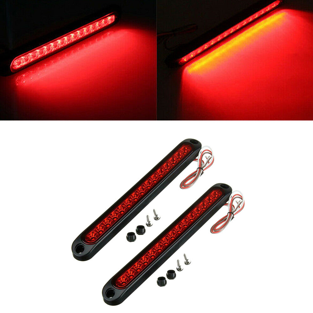 2 X 250MM 15 LED Red Sealed Trailer Truck RV Stop Tail Rear Brake Turn Light Bar