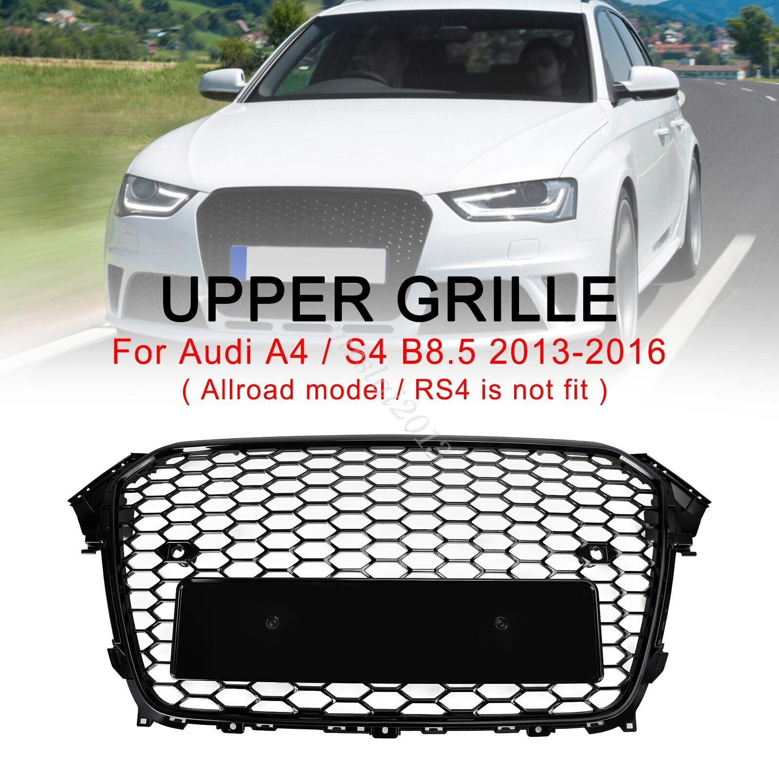 Gloss Black For 13-16 for Audi for A4 /S4 RS B8.5 Honeycomb Mesh Front Hood Bumper Grille