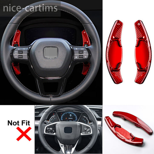 Red Carbon Fiber Steering Wheel Paddles Shifter Trim for Honda for Civic 11th 2022+