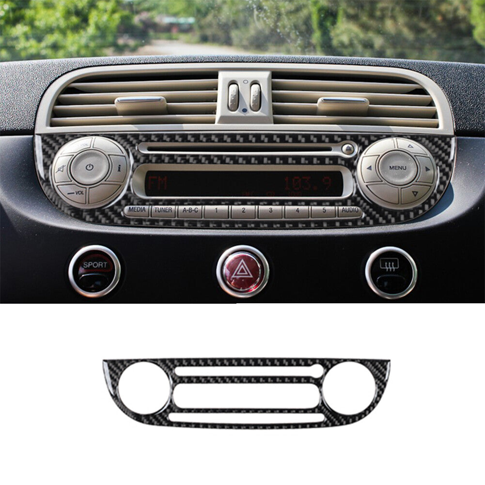 Carbon fiber interior radio with CD player trim for Fiat 500 2012-2015