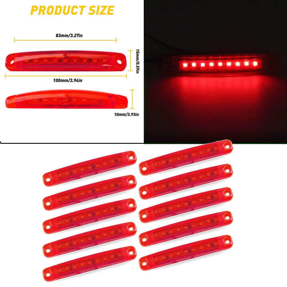 10Pcs Red LED Side Marker Light Bullet Clearance Light Truck Trailer Wateproof