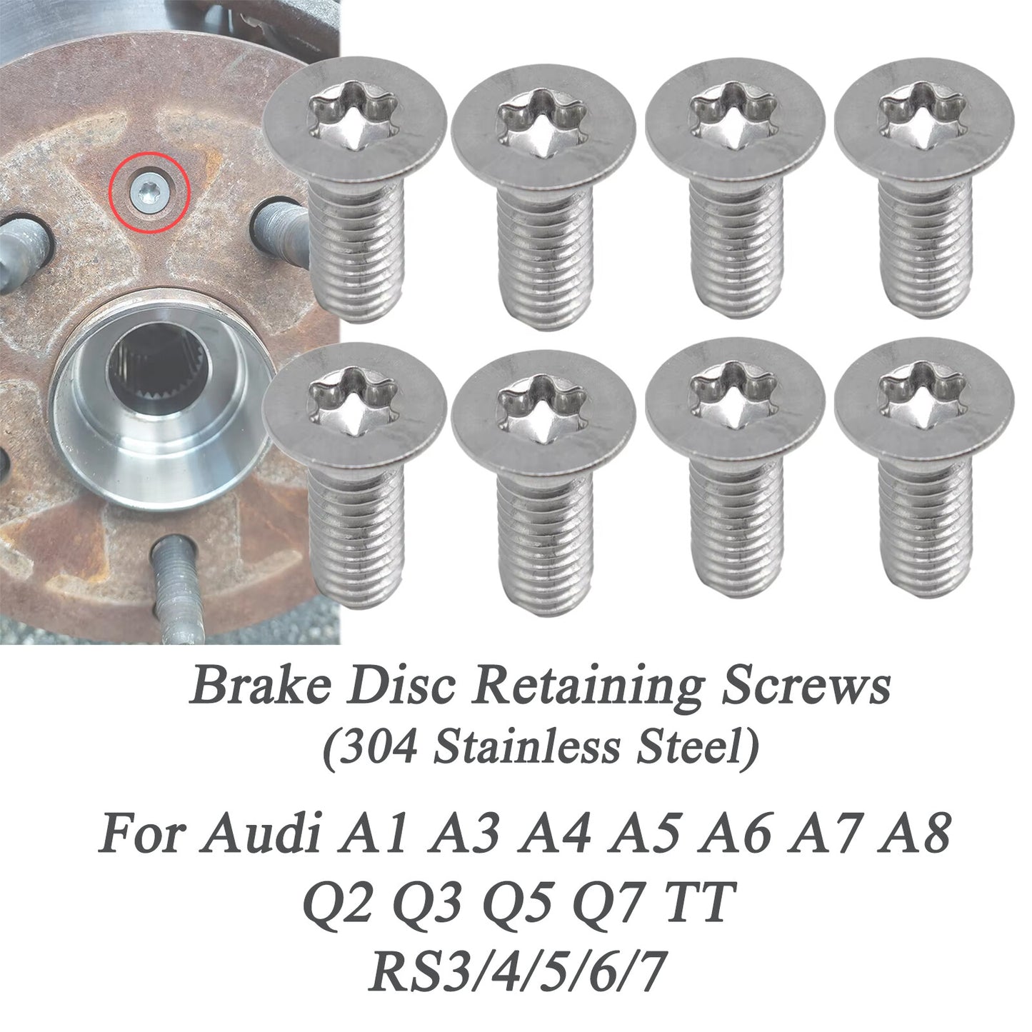 8Pcs Stainless Brake Disc Rotor Torx Screw Bolts for Audi A3 Q5 09-20 TT 06-22