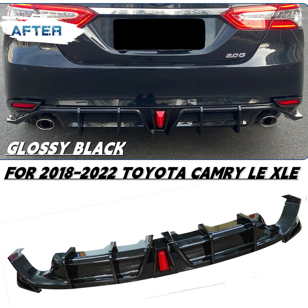 REAR BUMPER DIFFUSER W/ LED LIGHT GLOSSY BLACK FOR 2018-2023 for TOYOTA for CAMRY LE XLE
