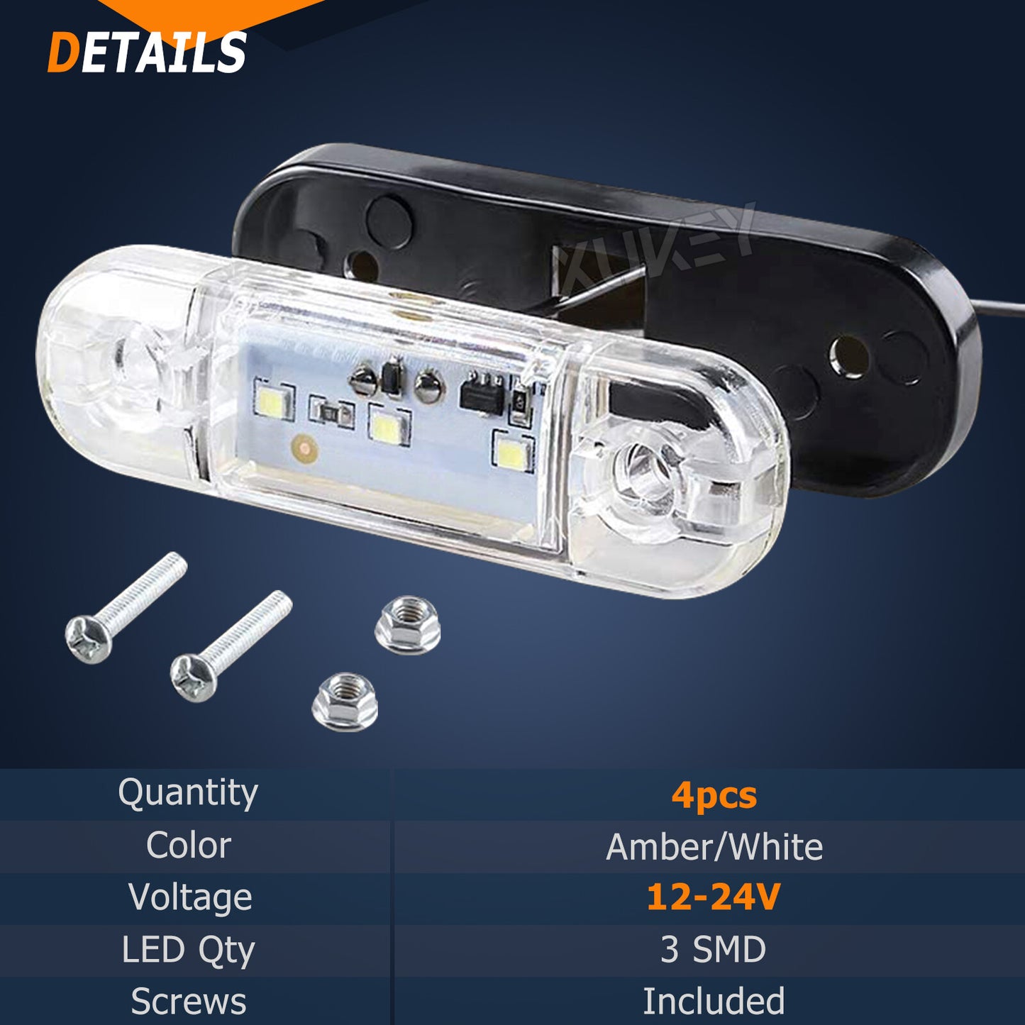 4x 12V 24V Clearance LED Side Marker Light White Lorry Truck Trailer Transporter