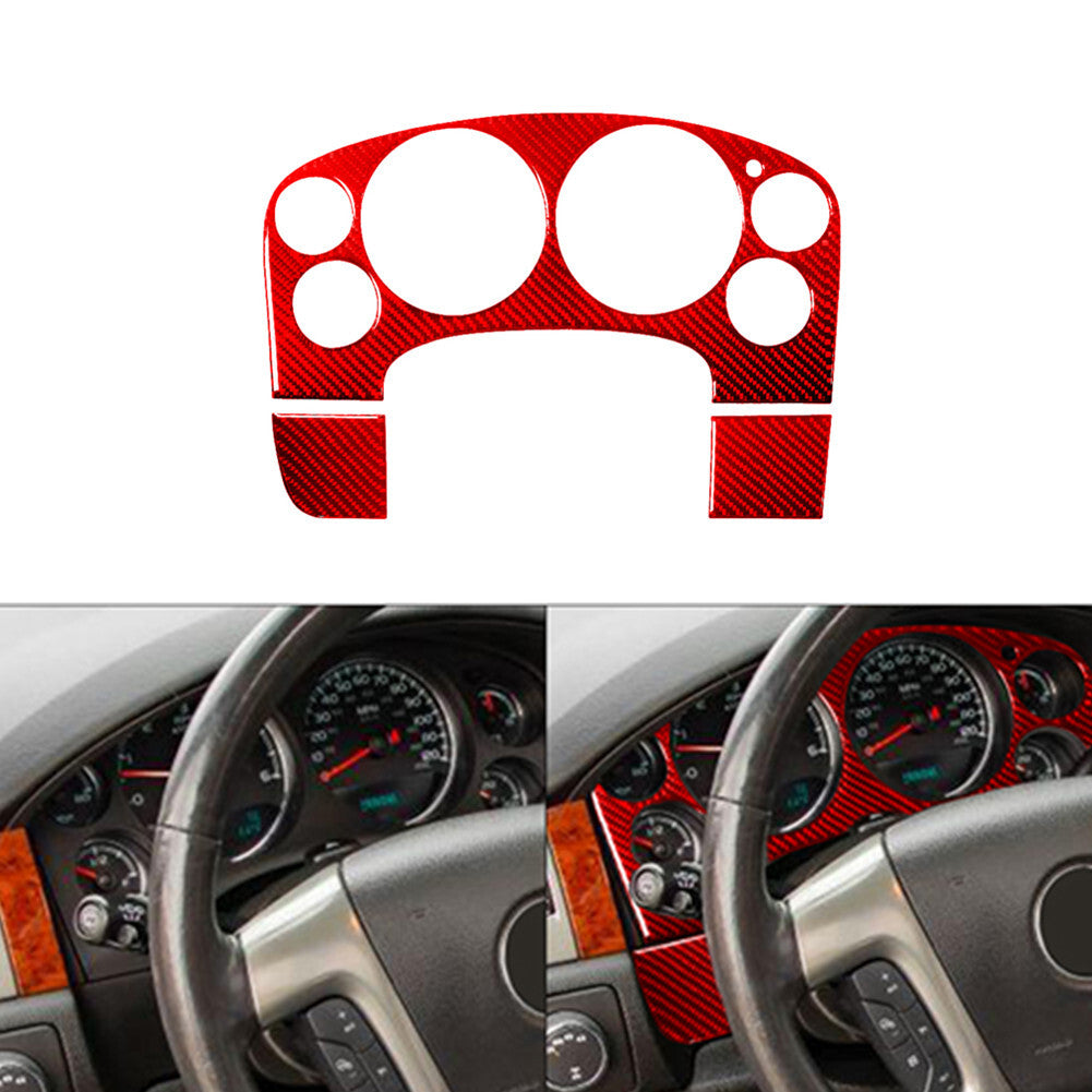 3X Red Carbon Fiber Speedometer Cover Trim For Silverado/Tahoe/ for Sierra 2007-2014