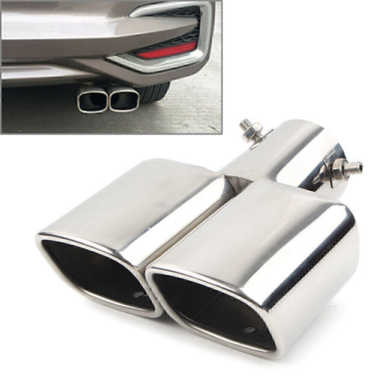 Universal 63mm 2.5 inch Tail Muffler Rear Exhaust Silencer Pipe Tip Dual Outlet