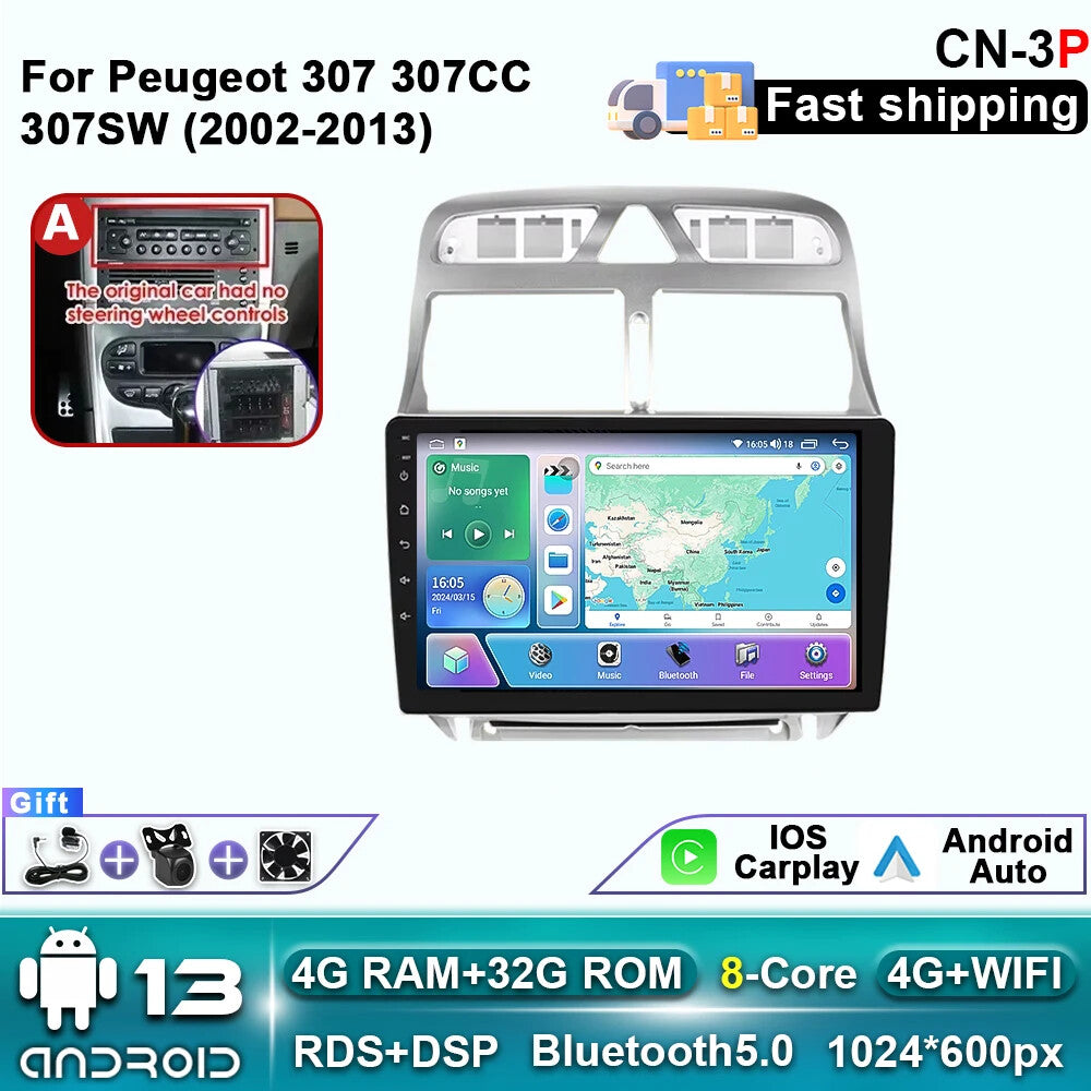 for Peugeot 307 307CC 307SW 2002-2013 CarPlay Car Radio GPS Stereo Player Screen
