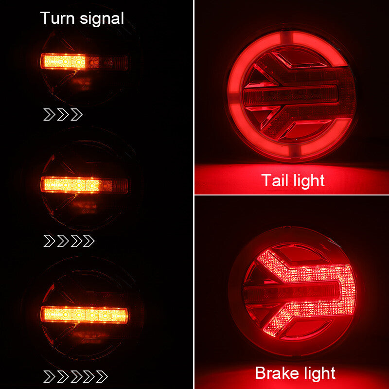 2X Round 5.5 LED Trailer Truck Turn Signal Brake Stop Tail Lights DRL Amber+Red