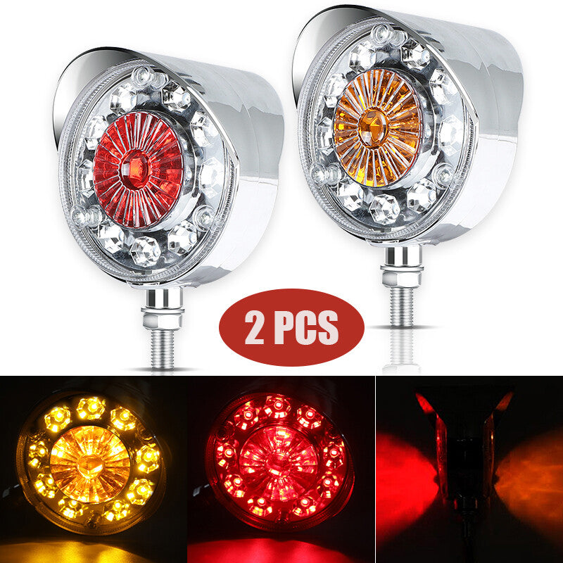 2 Round LED Double Face Side Marker Brake Turn Signals Semi Truck Fender Lights