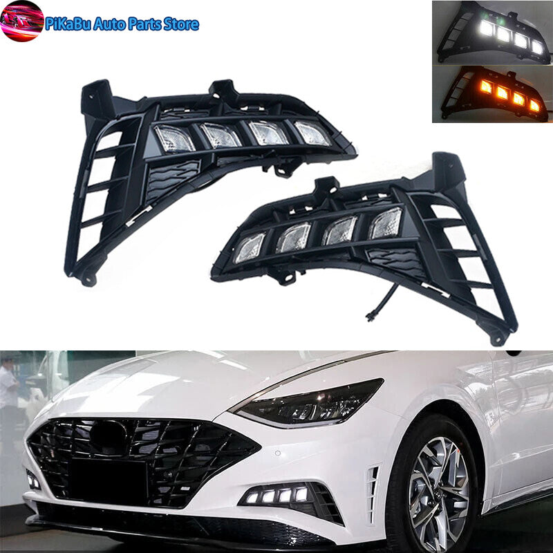 1Pair LED Daytime Running Light FogLamp Turn Signal for Hyundai Sonata 2020-2022