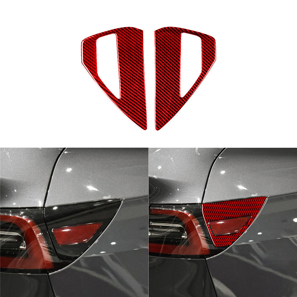 Red Carbon Fiber Side Tail Lamp Charging Port Cover Trim for Tesla Model 3/Y
