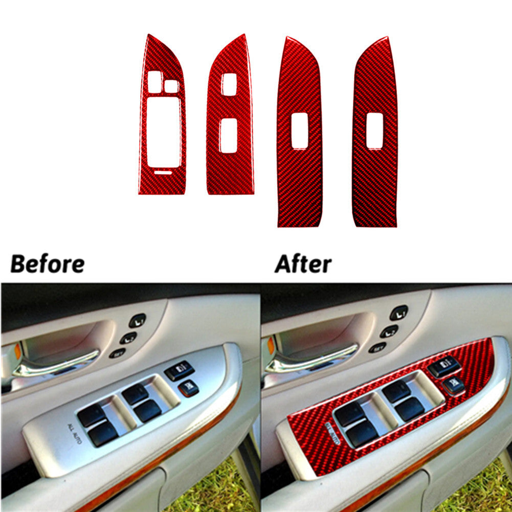 4Pcs Red Carbon Fiber Window Lift Control Trim for LEXUS RX330 RX350 2004-2009