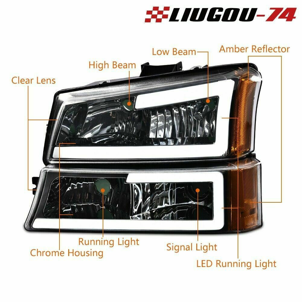 Suitable for 2003-2007 for Chevrolet Silverado/Avalanche LED DRL new car headlights with amber signal light.