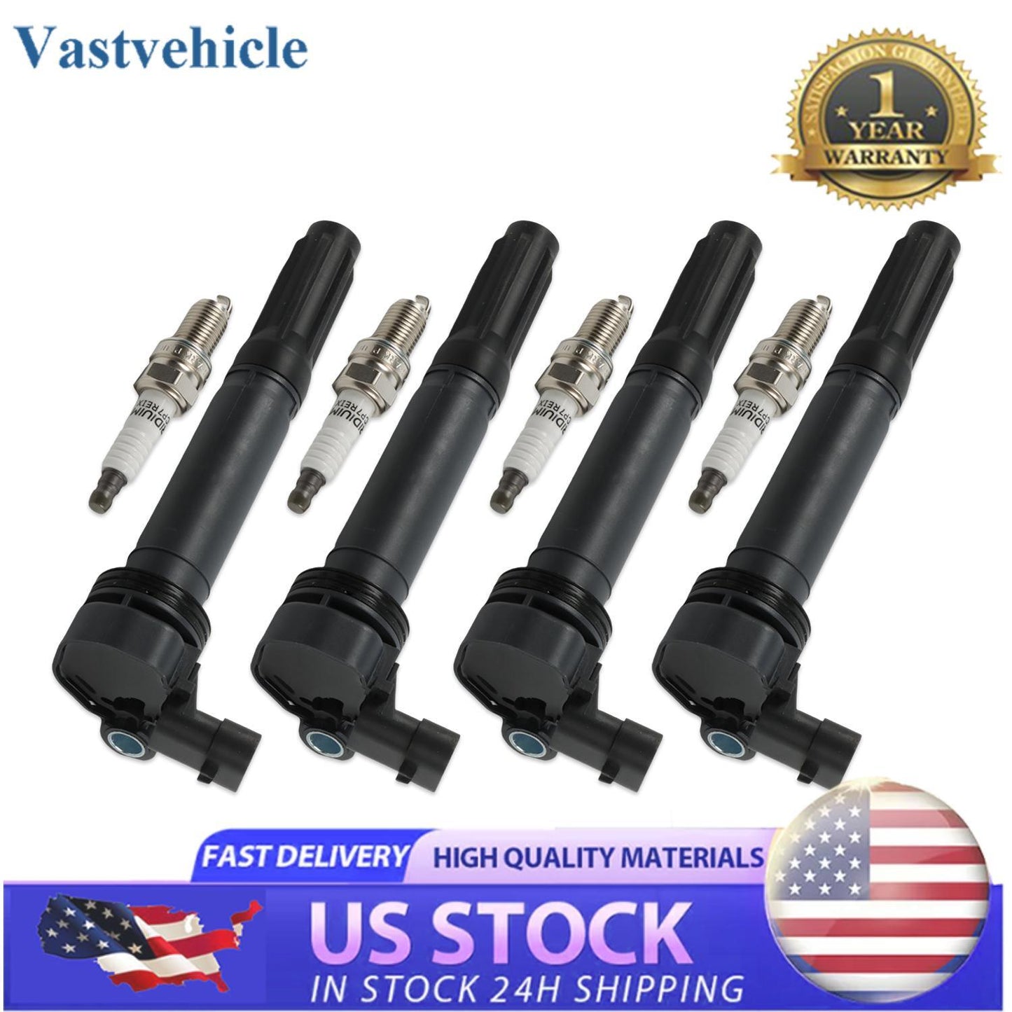 4pcs ignition coils+ 4pcs Iridium Spark Plugs for Fiat 500 2012-2017 UF649 97637