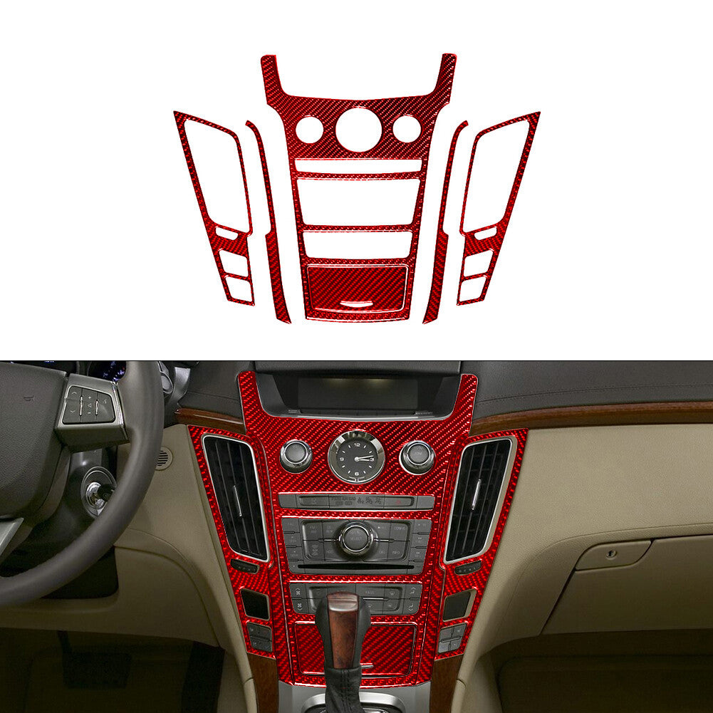6Pcs Red Central Console Cover Trim Carbon Fiber for CADILLAC CTS SPORT 2008-UP