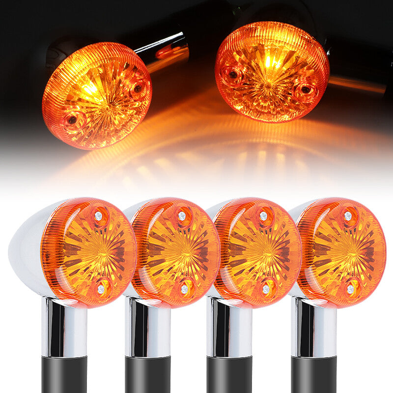 4pcs Motorcycle Sidemarker Turn Signals Lights Yellow 12V 10mm Universal Chrome