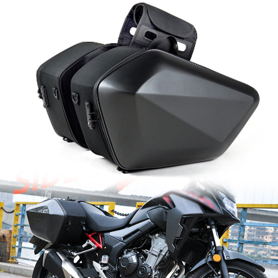 2 x 30L Motorcycle All-Terrain Vehicle Dual Saddle Bag Riding Helmet Storage Hard Shell Side Pockets