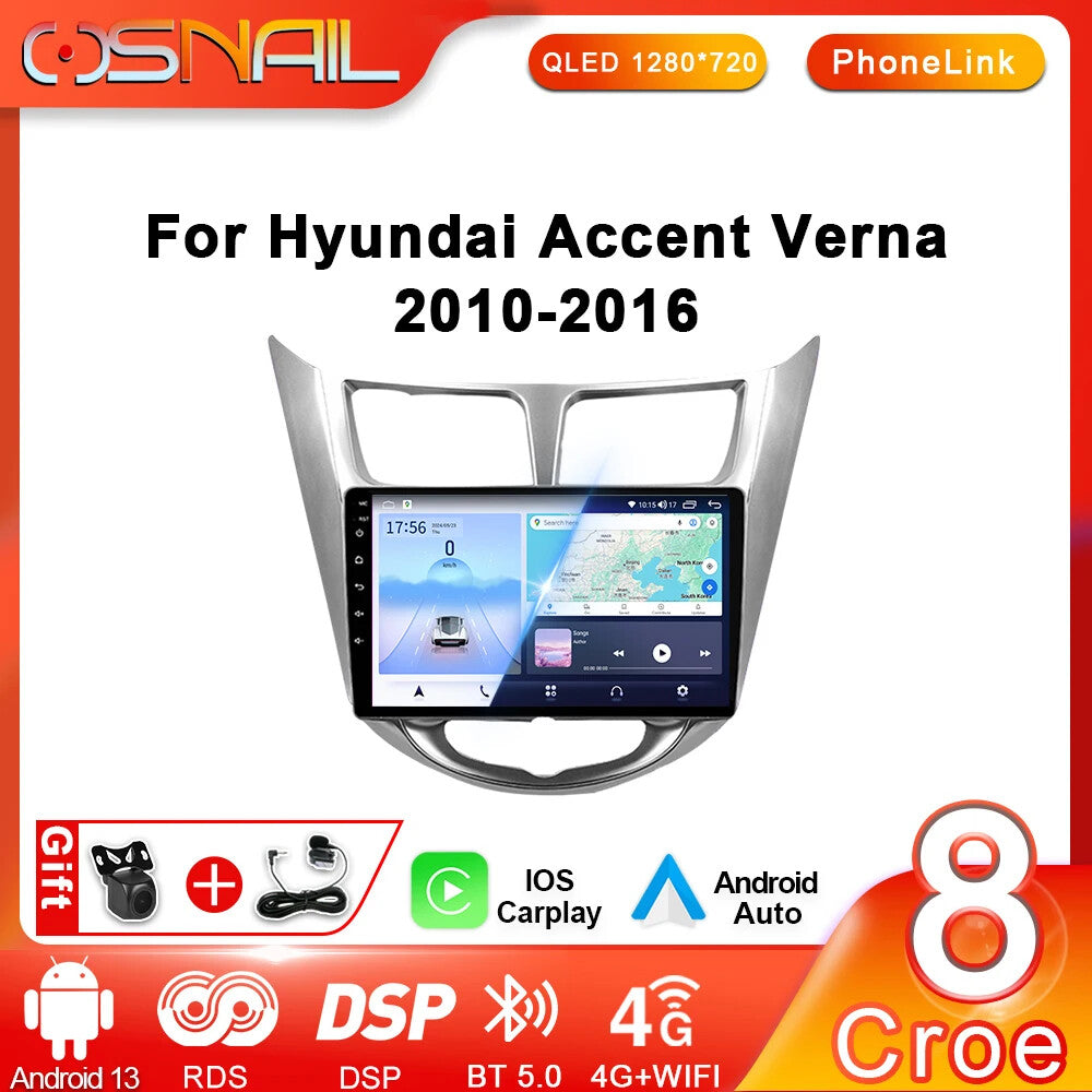 for Hyundai Solaris Accent Verna 2010-2016 CarPlay Car Radio GPS Player Screen