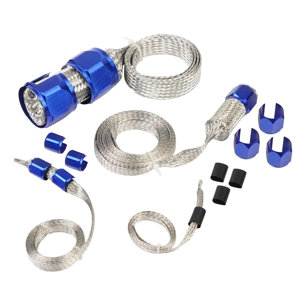 Blue Universal Radiator Hose Sleeve Aluminum Braided Hose Cover Kit