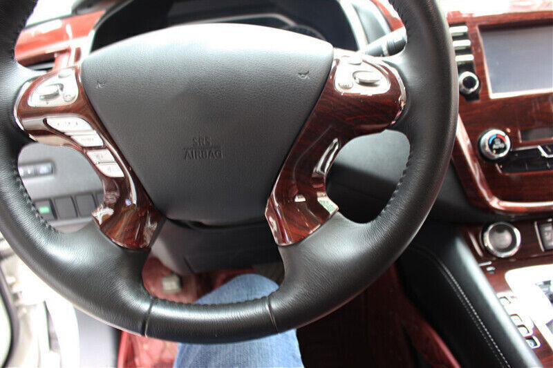 Steering Wheel Button Frame Trim 2PCS for Nissan Murano 2015-2021 Red Wood Grain