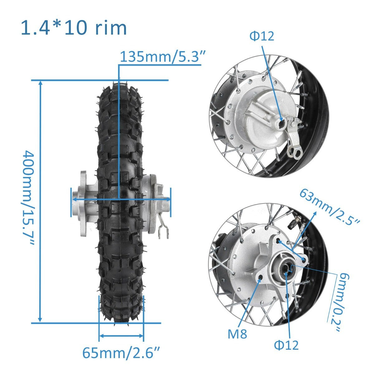 10-inch rear wheel 2.50 - 10 rim bolts for Yamaha TTR50 PW50 cooler SSR 70 CRF50