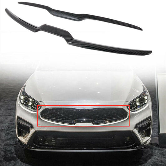 for Kia Forte 19-21 Carbon fiber Front Center Grille Grill Molding Cover Trim 2x