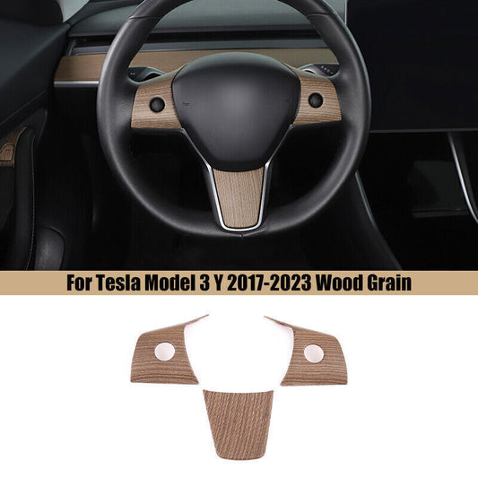 for Tesla Model 3/Y 2017-2023 Wood Grain Steering Wheel button Frame cover trim