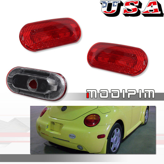 Applicable to for Volkswagen Beetle 1998 - 05, rear side marker lights, red, one pair on each side.
