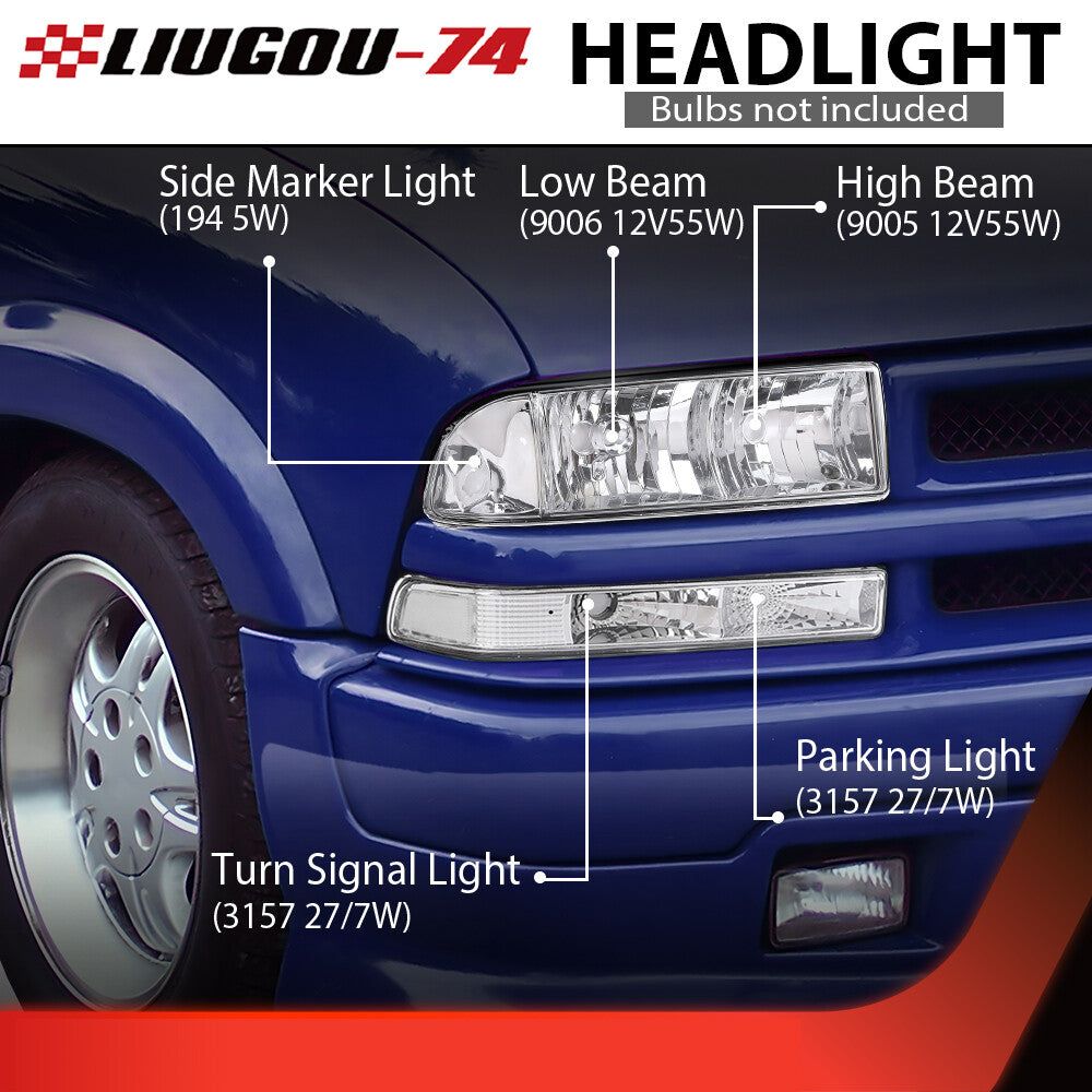 Suitable for 1998-04 for Chevrolet S10/BLAZER chrome-encased transparent corner headlight assembly