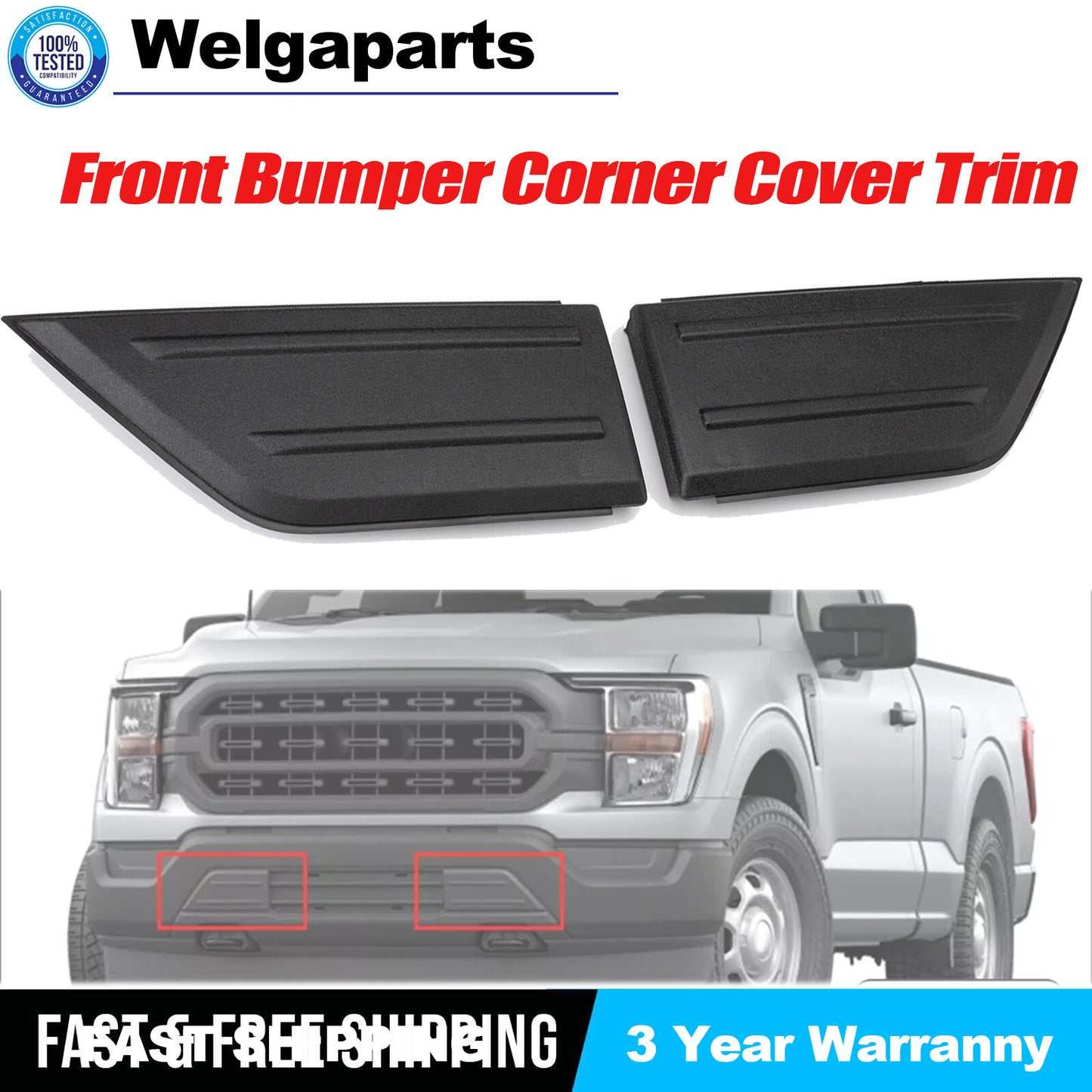 2x Front Bumper Corner Cover Trim For 2021 for Ford F150 F-150 Black Left+Right New